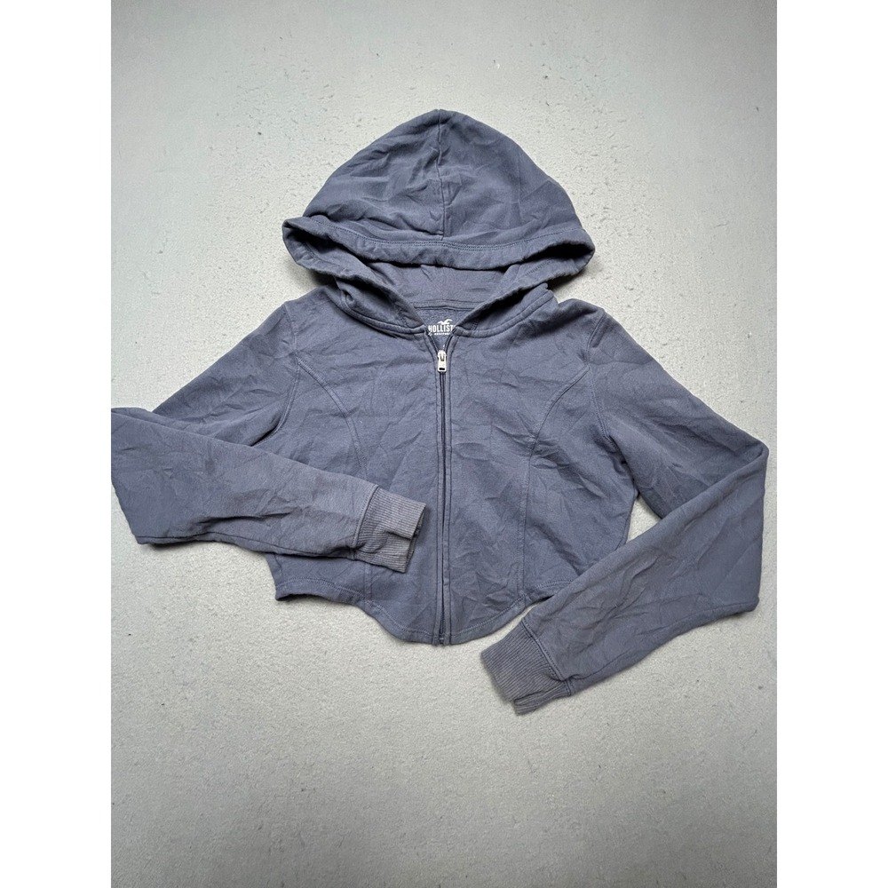 Hollister Zip Up Hoodie Cotton Blend Blue Gray Small Womens
